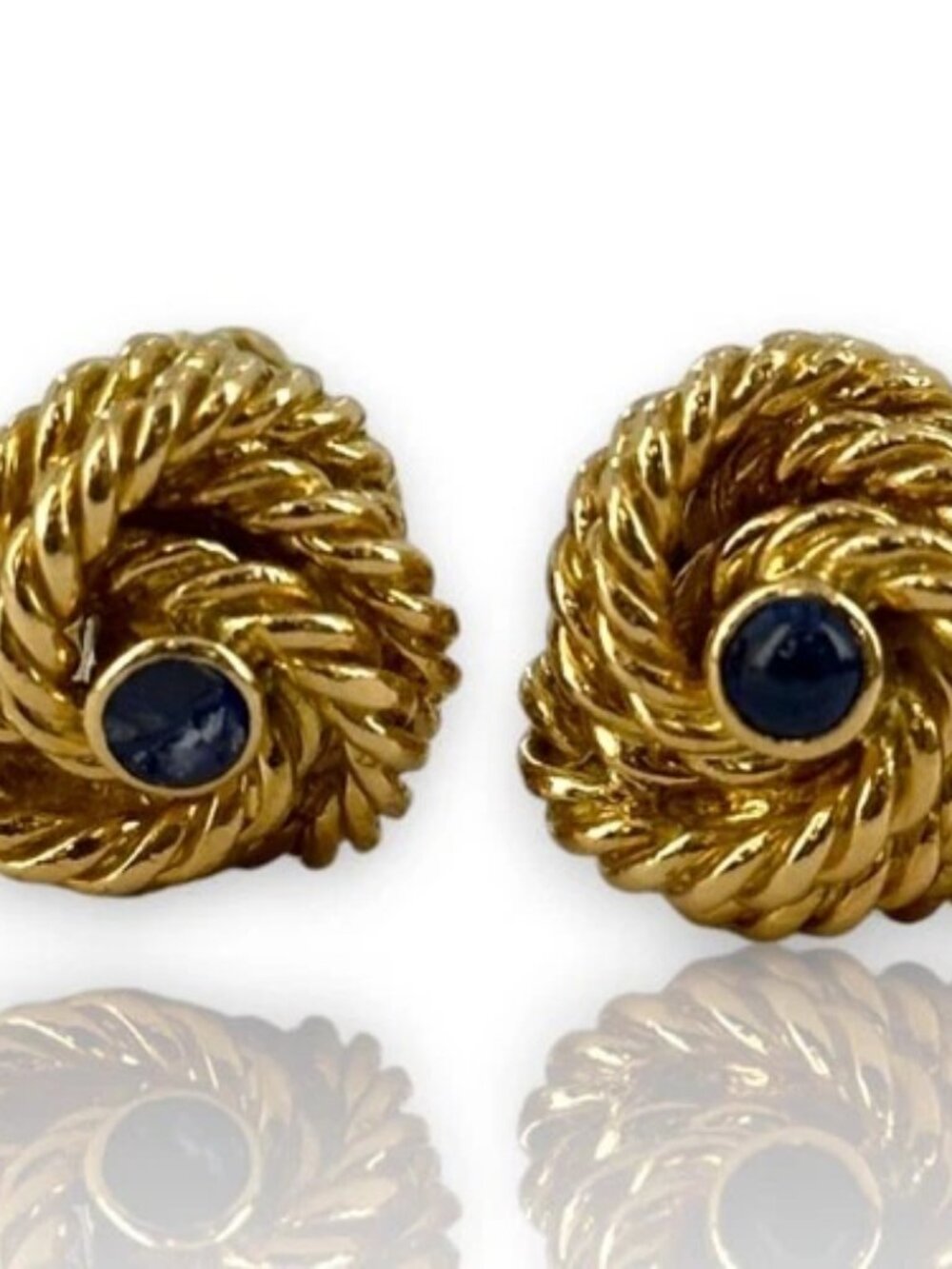 Vintage 1960s Tiffany & Co 18kt Yellow Gold Lab Sapphire Cabochon Knot Cufflinks